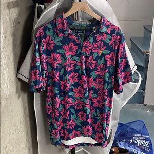 William Murray Golf Navy Polo with Pink Floral Print